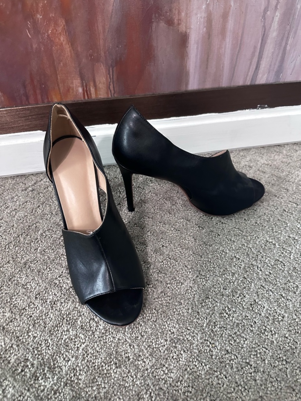 Black Peep-Toe Stiletto Pumps - Women's Dress Heels